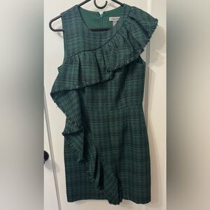 Green Plaid Asymmetrical Ruffle Dress